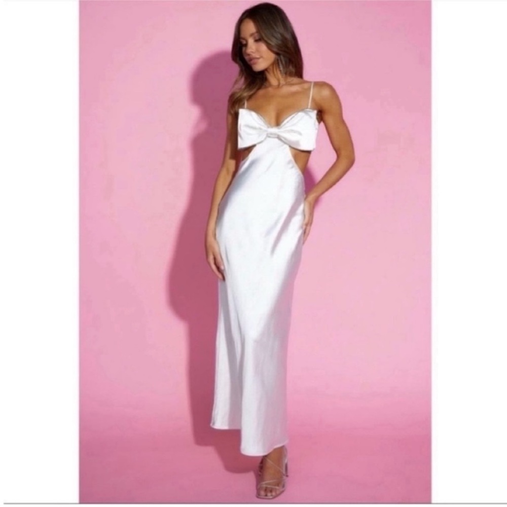 Hello Molly White Maxi Dress with Bow Front